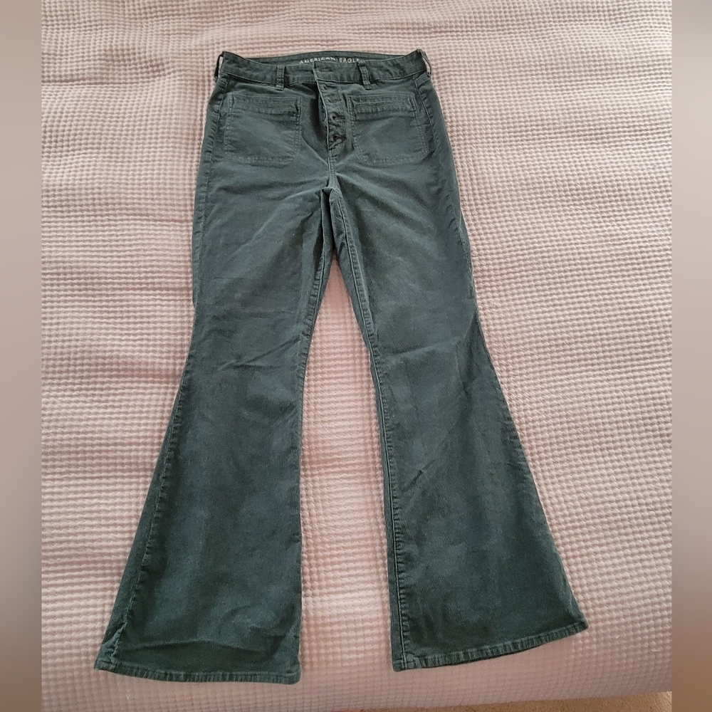 American Eagle Outfitters Dark Green Corduroy Flare Jeans